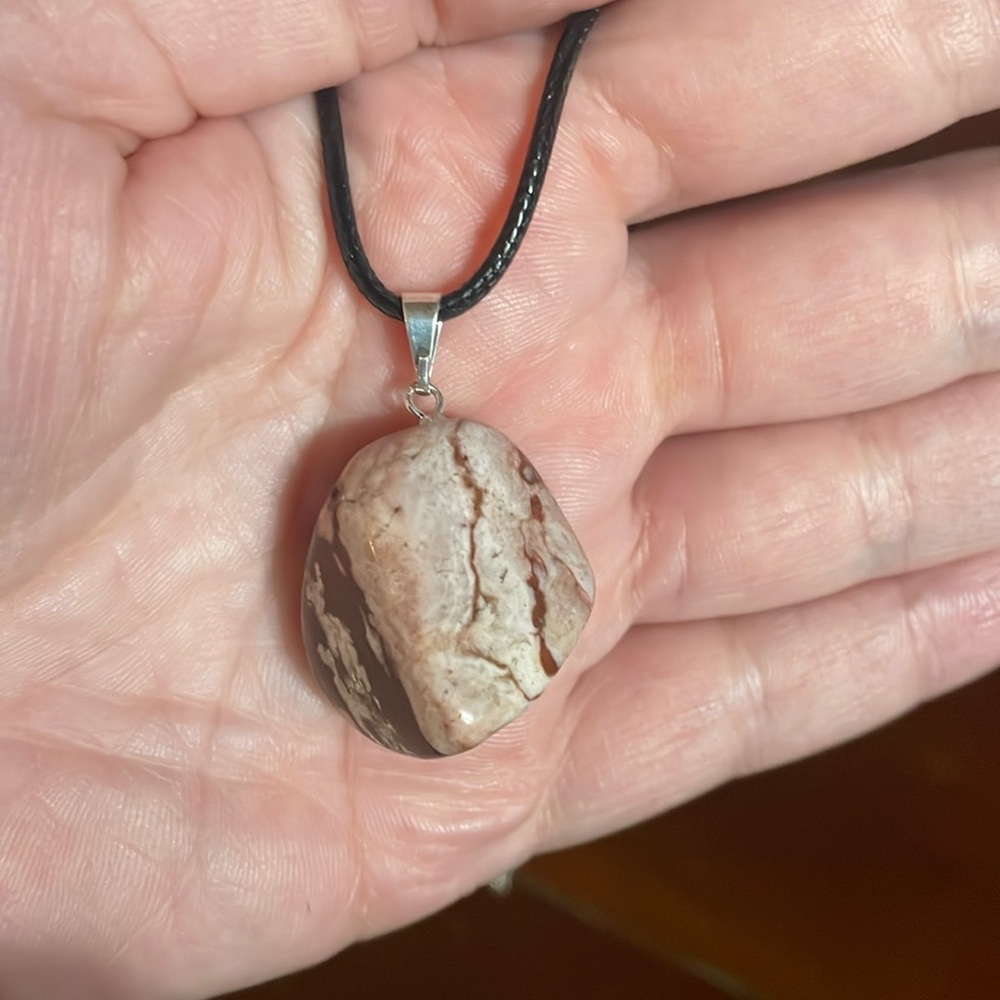 Polished Zebra Jasper Pendant Necklace on 18 inch Black Cord, New